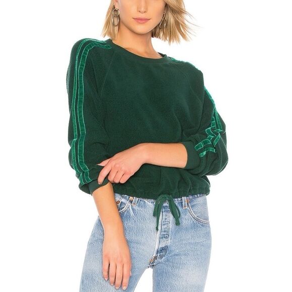 Pam & Gela Cropped Sweatshirt Velvet Stripes Green - Picture 1 of 16